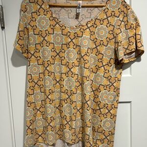 LuLaRoe Yellow and Blue Geometric Short Sleeve Top